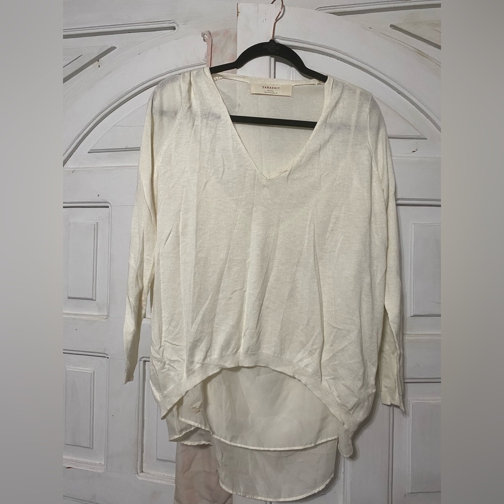 Zara Knit High-Low Sweater with chiffon under layer